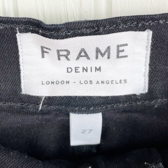 Frame Denim Le High Skinny Jeans in Film Noir Black Distressed Step Hem Size 27 - Picture 5 of 9